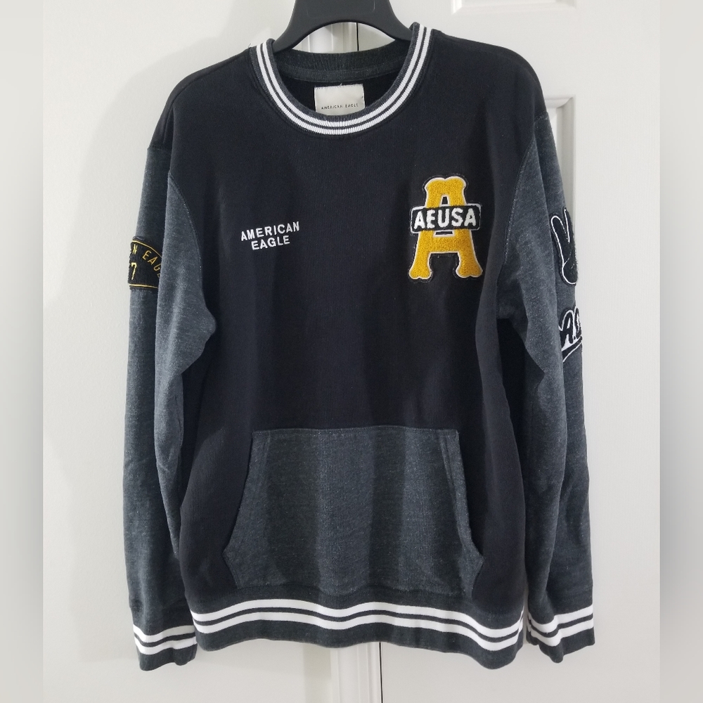 American Eagle Patch Sweater M Black/Grey